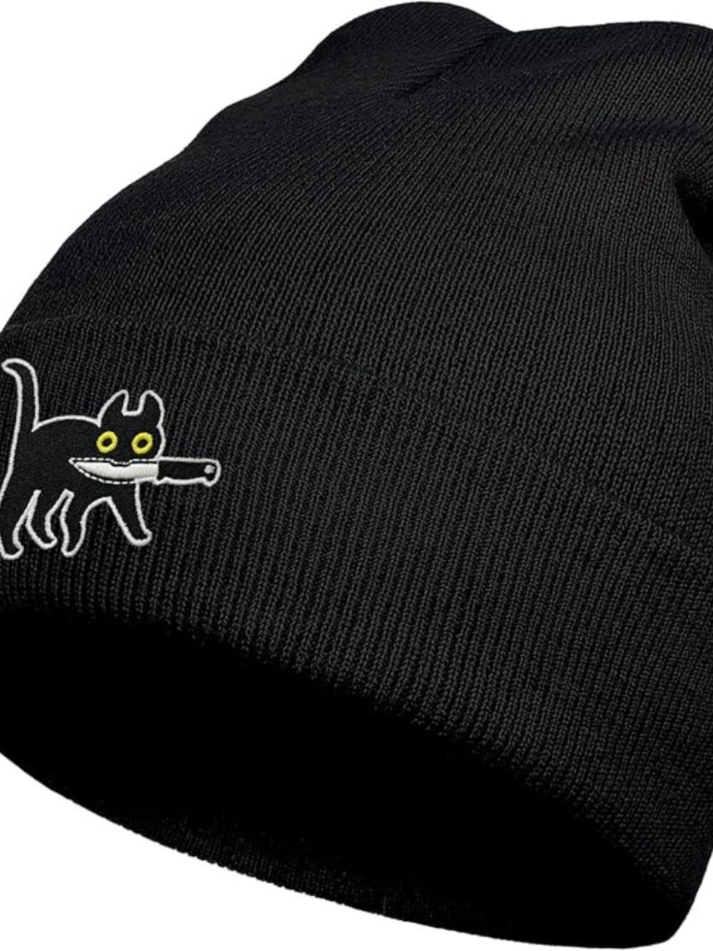 Black Cat Embroidered Beanie Hat - Unbranded - Picture 5 of 5